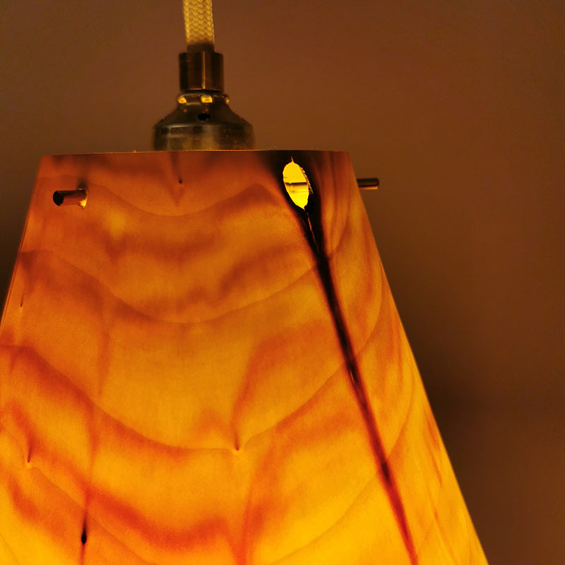 leuchtendes Detail einer Holzlamope aus Pappel.